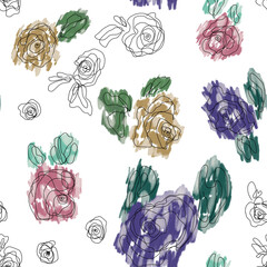 seamless floral background with spotted painted color roses