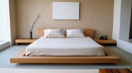 Minimalist wooden bedroom design with natural decor