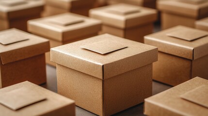Many small, square, brown cardboard boxes.