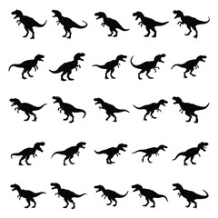 A set of tyrannosaur dinosaur vector silhouette isolated
