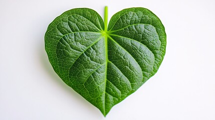 Fototapeta premium A vibrant green heart-shaped leaf showcasing intricate texture and vibrant hues.