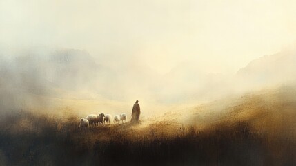 The Savior walks among a flock of sheep, returning a lamb to unity in a golden landscape.