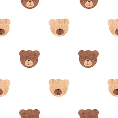 Teddy bears heads seamless pattern. Vector print for kids	
