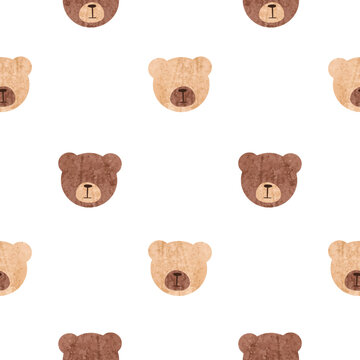 Naklejki Teddy bears heads seamless pattern. Vector print for kids 