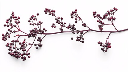 A delicate dark red berry branch against a clean white background.