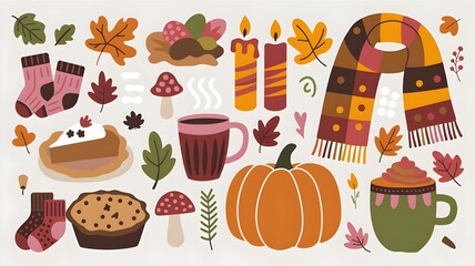 A colorful set of fall-themed stickers featuring leaves, pumpkins, and acorns, perfect for autumn decorations.