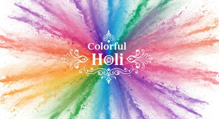 Colorful Holi powder splash radiating on a white background, symbolizing joy and the vibrancy of the festival of colors. Ideal for promotional content and creative design