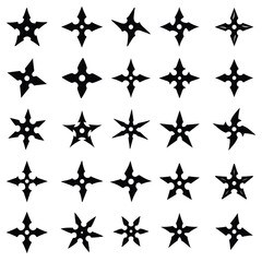 A set of ninja star silhouette vector