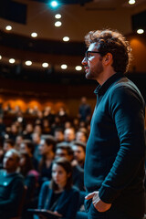A man standing in front of an audience in a lecture hall