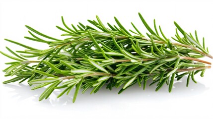 Fototapeta premium Fresh rosemary sprig, vibrant green, showcasing its aromatic leaves, perfect for culinary uses.