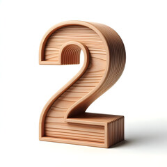 3d wooden 2 number isolated on white background 