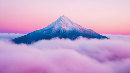 Majestic Snowy Peak Emerging from a Sea of Pink Clouds at Dawn
