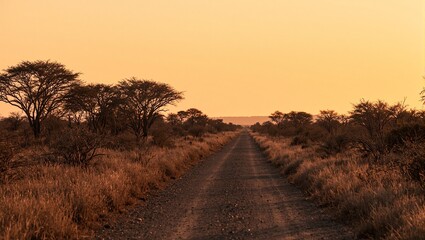 Fototapeta premium Serenity of Namibian desert road at sunset