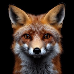 Fototapeta premium Vibrant Fox Face. Striking Red and Orange Features of a Wild Chestnut Predator Against a Dark Background