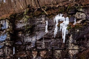 Ice hanging from rock