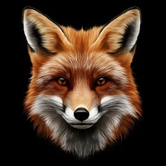 Obraz premium Vivid Chestnut Fox Face on Dark Canvas: A Wild Predator's Muzzle in Striking Orange Hue