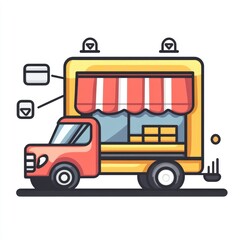 E-Commerce Fulfillment: Iconic Representation of Drop Shipping with Seller, User, and Delivery Truck Elements