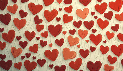 Romantic Valentine's Day background with interconnected red hearts