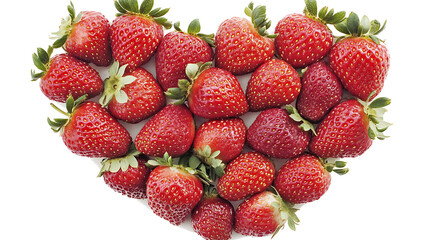 A heart-shaped arrangement of fresh strawberries, isolated on white background in HD