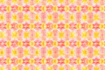 Seamless watercolor yellow and pink abstract kaleidoscope style pattern
