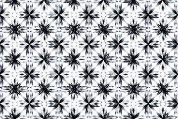 Seamless watercolor black and white abstract kaleidoscope style pattern