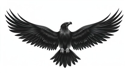 Fototapeta premium Powerful black eagle in flight, white background, soaring image for design