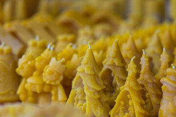 Beeswax candles with Christmas motif. For sale at the market