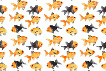 Fototapeta premium Seamless orange and black fish watercolor pattern