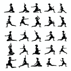 A set of vector silhouette pregnant women pregnancy yoga pose
