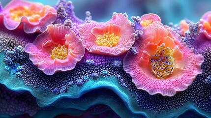 Fototapeta premium Colorful Underwater Coral Reef With Vibrant Flowers Swaying Gently in the Ocean Current During a Sunny Day