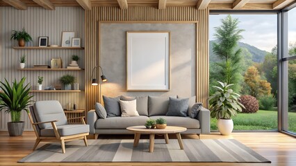 Fototapeta premium modern living room with fireplace