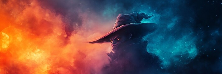 a wizard standing in the middle of a cloud filled sky with a hat on his head