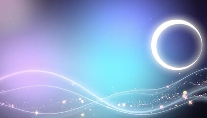 Abstract Celestial Background with Glowing Waves and Crescent Moon
