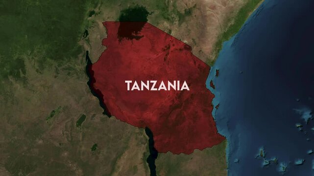 Zoom from Earth to Tanzania. World map animation with country borders, Images from NASA