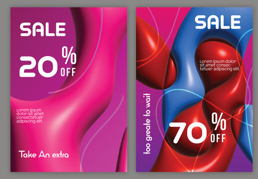 Flyer A4 Layout with Inflated Wavy Bright Shapes