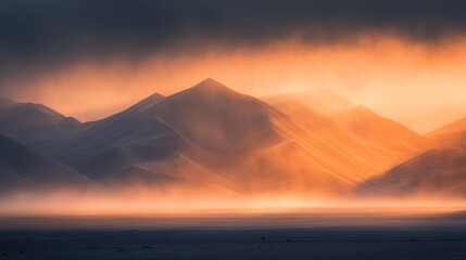 Majestic Mountains Bask in the Golden Glow of Sunset Illuminating the Tranquil Landscape in a Remote Wilderness Area