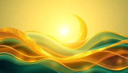 Golden Waves Crescent Moon Sunrise Abstract Art