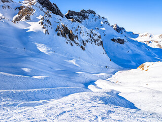 Ski slopes and mountains, Melchsee-Frutt mountain resort village, Switzerland
