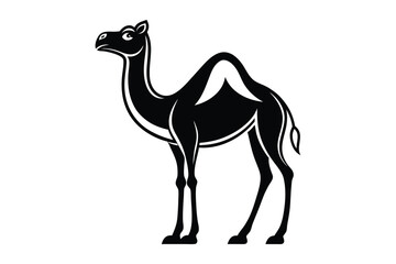 Camel Silhouette, Camel Isolated On White Background, Camel on black and white vector design, Desert and Wildlife