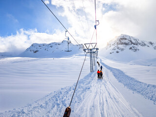 Ski slopes and mountains, Melchsee-Frutt mountain resort village, Switzerland
