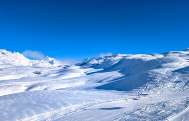 Fototapeta premium Ski slopes and mountains, Melchsee-Frutt mountain resort village, Switzerland