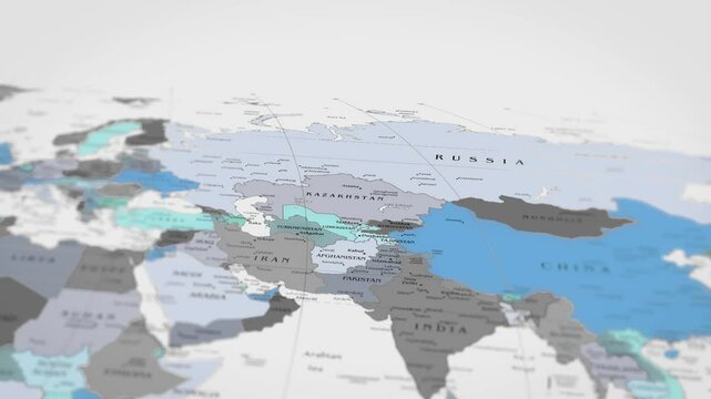 Map The camera rotating around Iranian on the world map takes the focus. 4K Map Animation.
