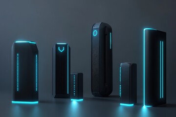 Modern electronic devices with glowing blue accents showcase innovative design and technology