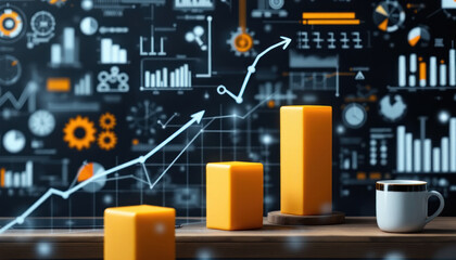 Business Growth and Financial Success Visualization: Data-Driven Strategy and Upward Trend