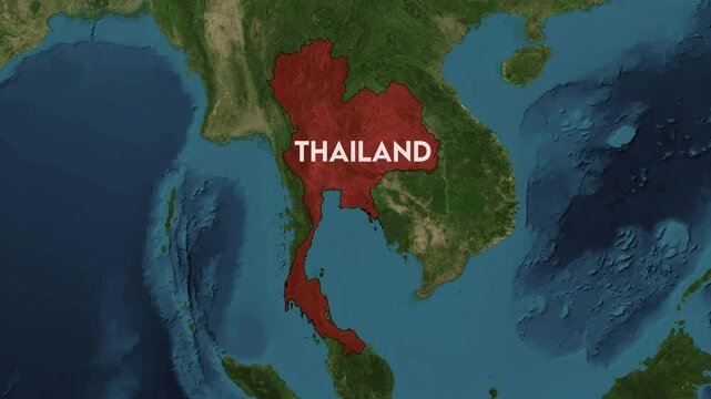Zoom from Earth to Thailand. World map animation with country borders, Images from NASA