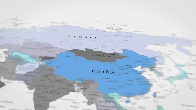 Map The camera rotating around China on the world map takes the focus. 4K Map Animation.