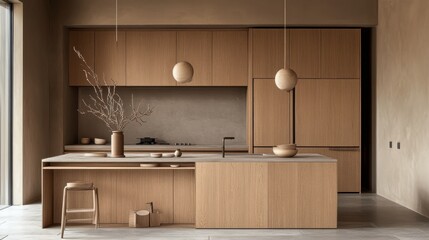 A Scandinavian-inspired apartment kitchen with light wood and matte finishes