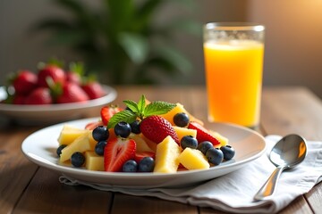 Fruit salad on a plate healthy natural