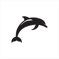 Obraz premium Silhouette of a Dolphin in Minimalist Black and White Design - Sleek Curves, Clean Lines, Vector Art & Geometric Stylization for Logo Inspiration