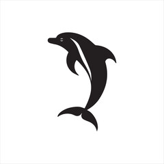 Naklejka premium Silhouette of a Dolphin in Minimalist Black and White Design - Sleek Curves, Clean Lines, Vector Art & Geometric Stylization for Logo Inspiration